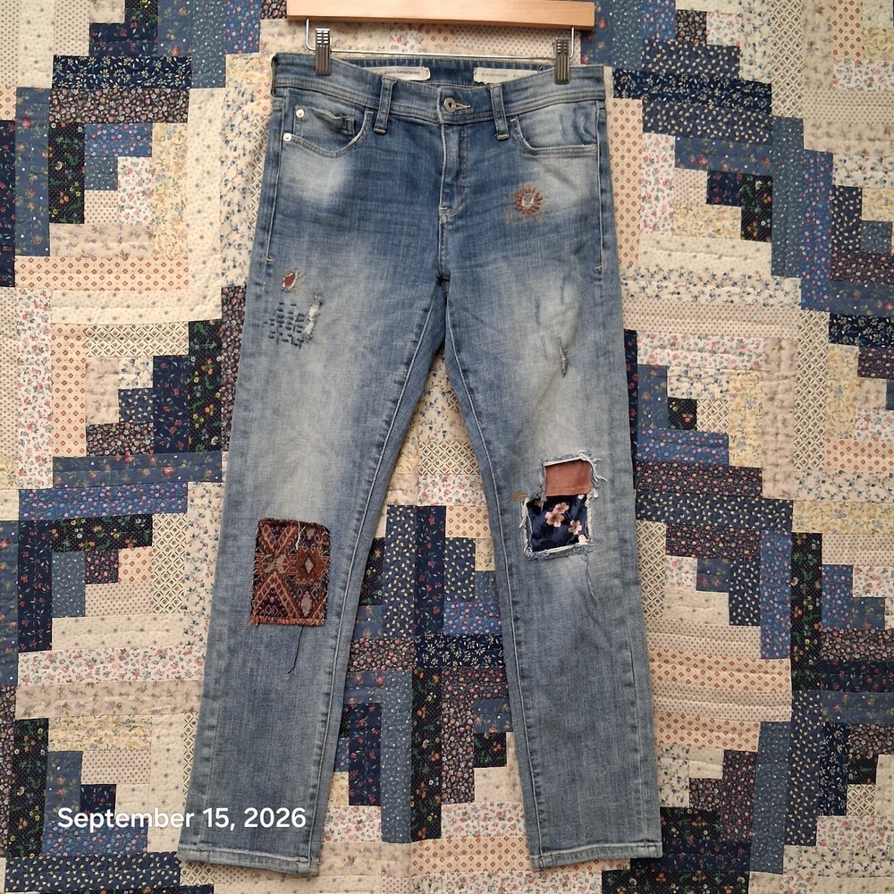 Pilcro Anthropologie Slim Boyfriend Jeans Womens 26 Patchwork Boho Distressed